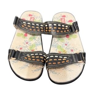 Pikolinos Women's Black Leather Floral Print Comfort‎ Sandals Size 41